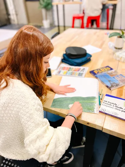 Student working independently in The Launchpad Studio